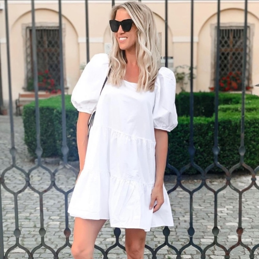 H&M Oversized Puff Sleeved Cotton A-Line DRESS - Picture 7 of 13